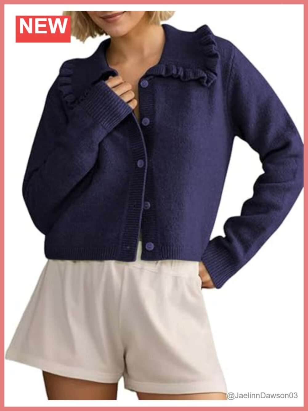 Women's Ruffle Cropped Cardigan Open Front Long Sleeve Knit Sweater